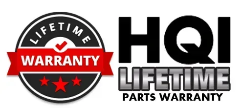 Logos for lifetime warranties. One is circular with