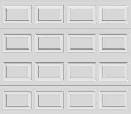 White garage door with recessed rectangular panels.