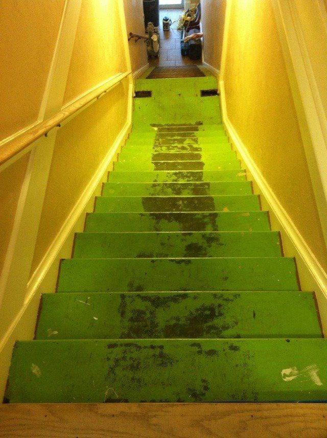 Wood Staircase before by Justin Heider Flooring
