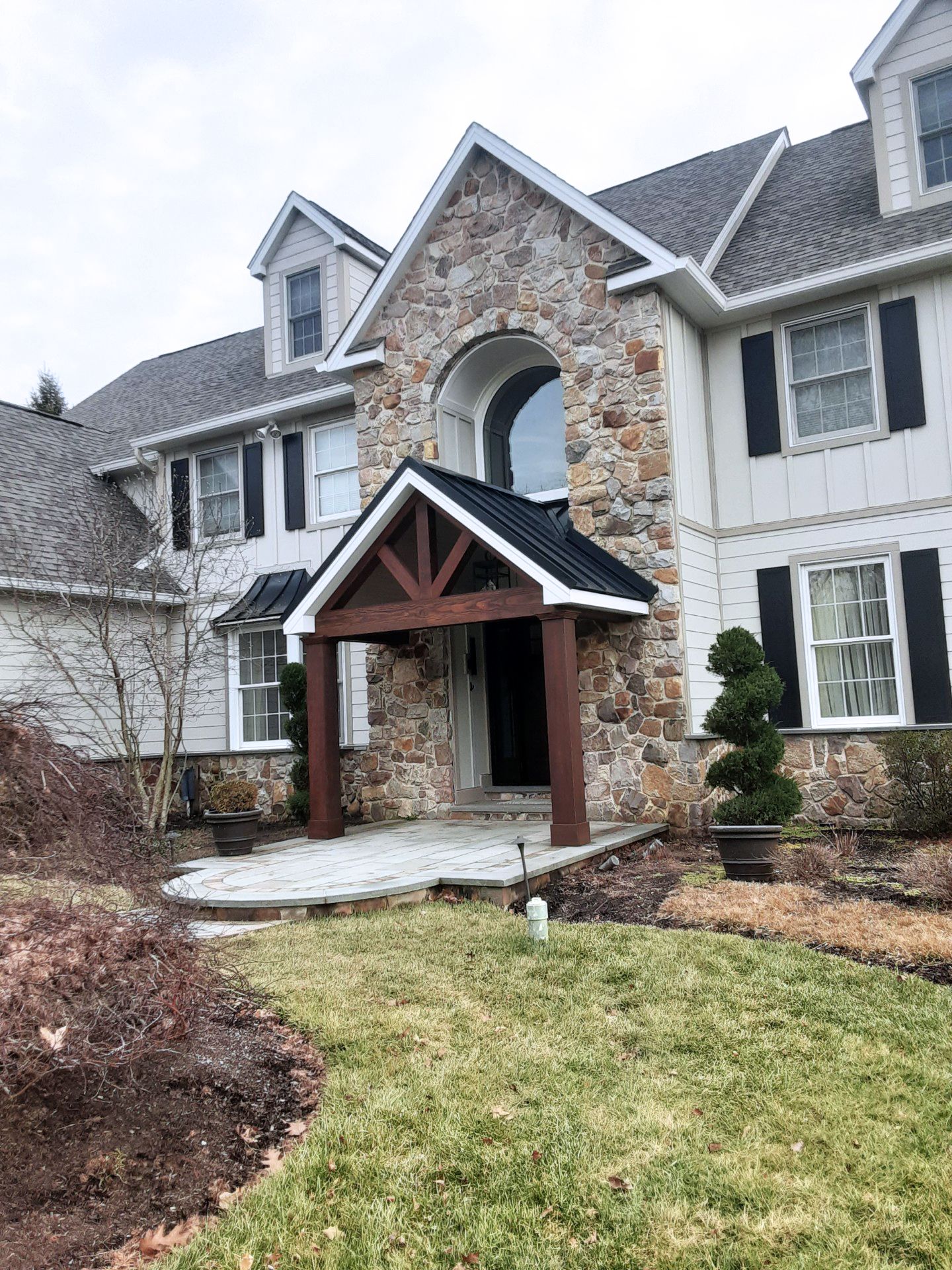 Stone-front house entrance