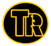 Black circular logo with yellow outline and stylized yellow letters “TR” centered inside