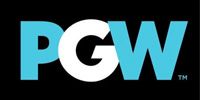 PGW logo in turquoise, white, and black letters on a black background