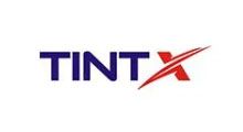 Logo for TintX, blue text and red swoosh.