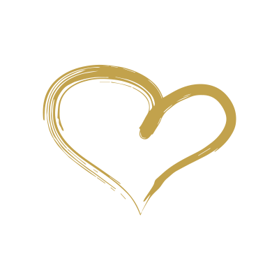 A gold heart is drawn with a brush on a white background.