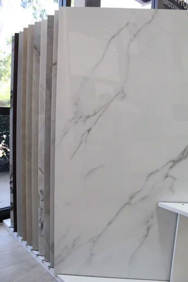 A display of marble tiles in a store