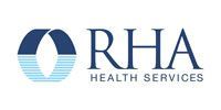 RHA Health Services logo in blue and teal with stylized circular icon and text