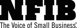 A black and white logo for nfib the voice of small business