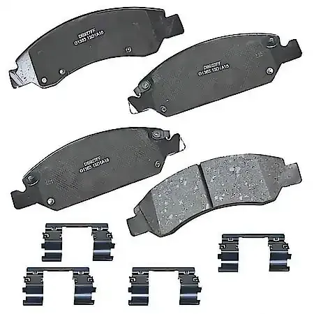 Set of new brake pads and retaining clips.