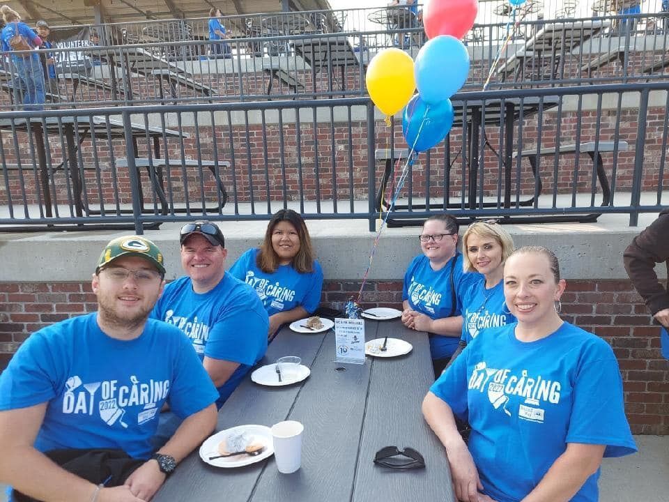 Group of people wearing blue