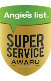 Angie's List Super Service Award badge, green and gold shield design.