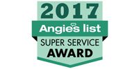 2017 Angie’s List Super Service Award badge in green and white.