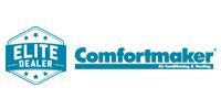 Elite Dealer and Comfortmaker logos in teal on a white background.