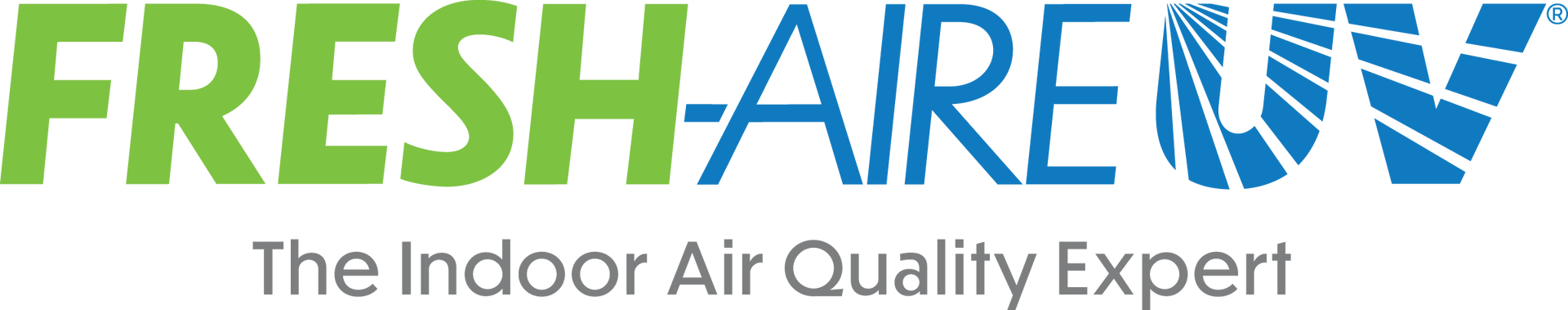 Fresh Aire UV logo with green and blue text and the tagline “The Indoor Air Quality Expert”.