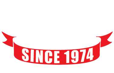 Red ribbon banner with white text reading WM SINCE 1974