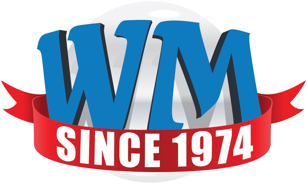 Blue WM logo with red ribbon reading “SINCE 1974”.