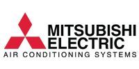 Mitsubishi Electric Air Conditioning Systems logo in black and red on white background.