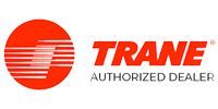 Trane Authorized Dealer logo with red circular emblem and red text on white background.