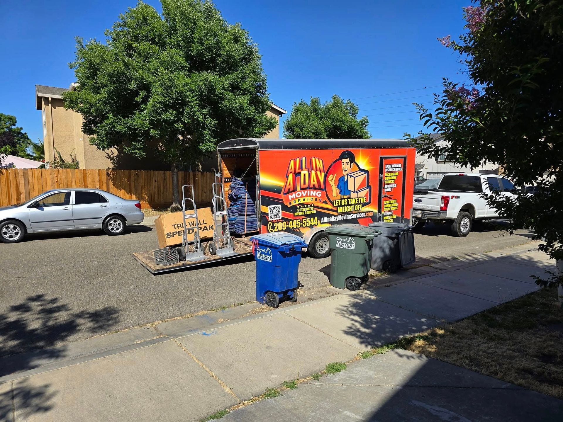 A moving trailer marked 
