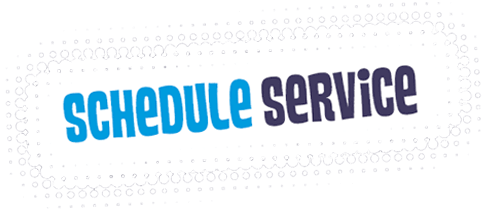 Schedule Service in blue and purple, on a white background with a dotted pattern.