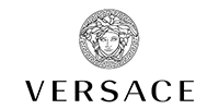 Versace logo consisting of a stylized Medusa head emblem centered above the brand name in a classic serif typeface.
