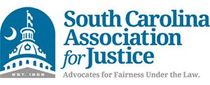 South Carolina Association for Justice logo with blue courthouse icon and text