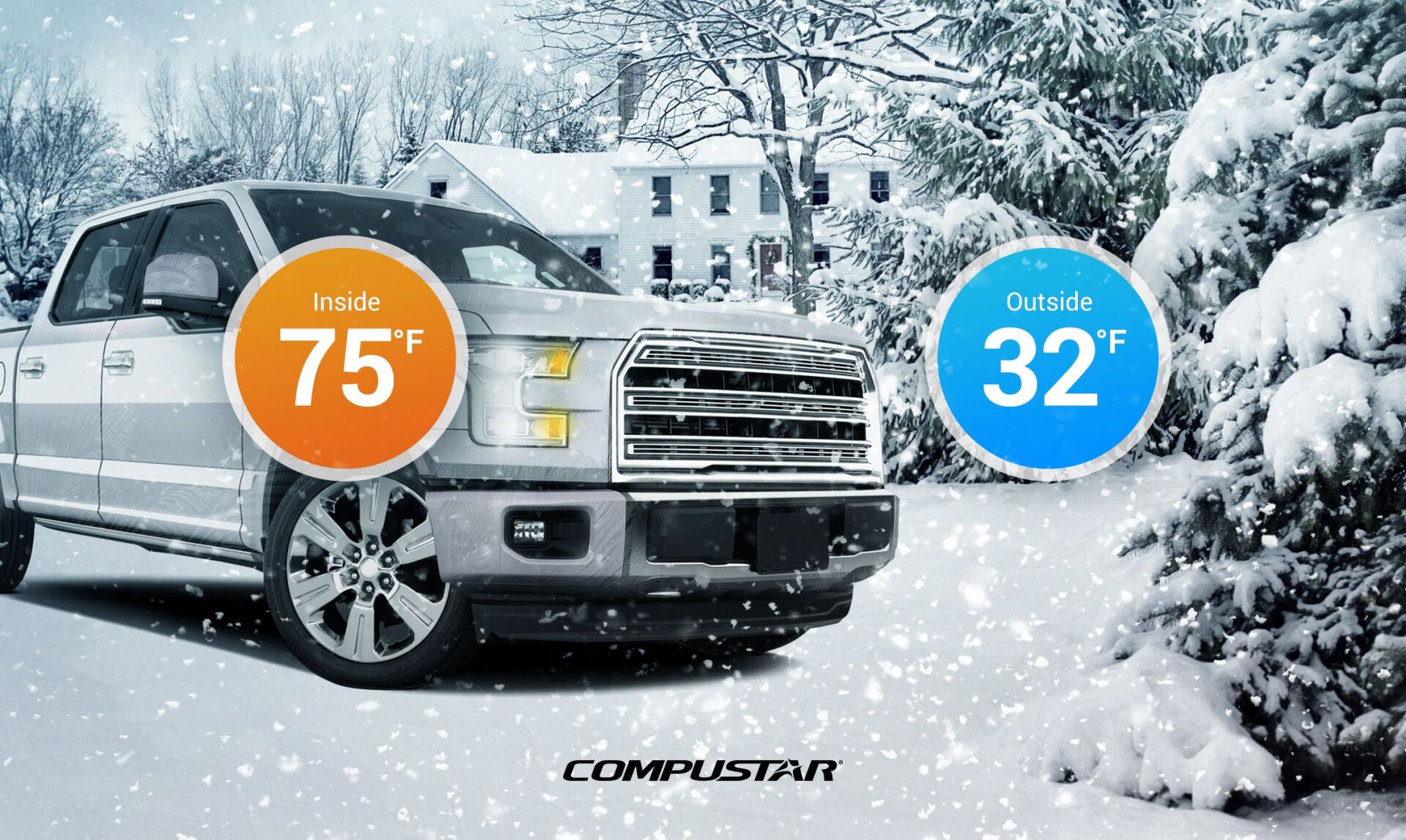Truck in the snow with hot and cold temperature gages