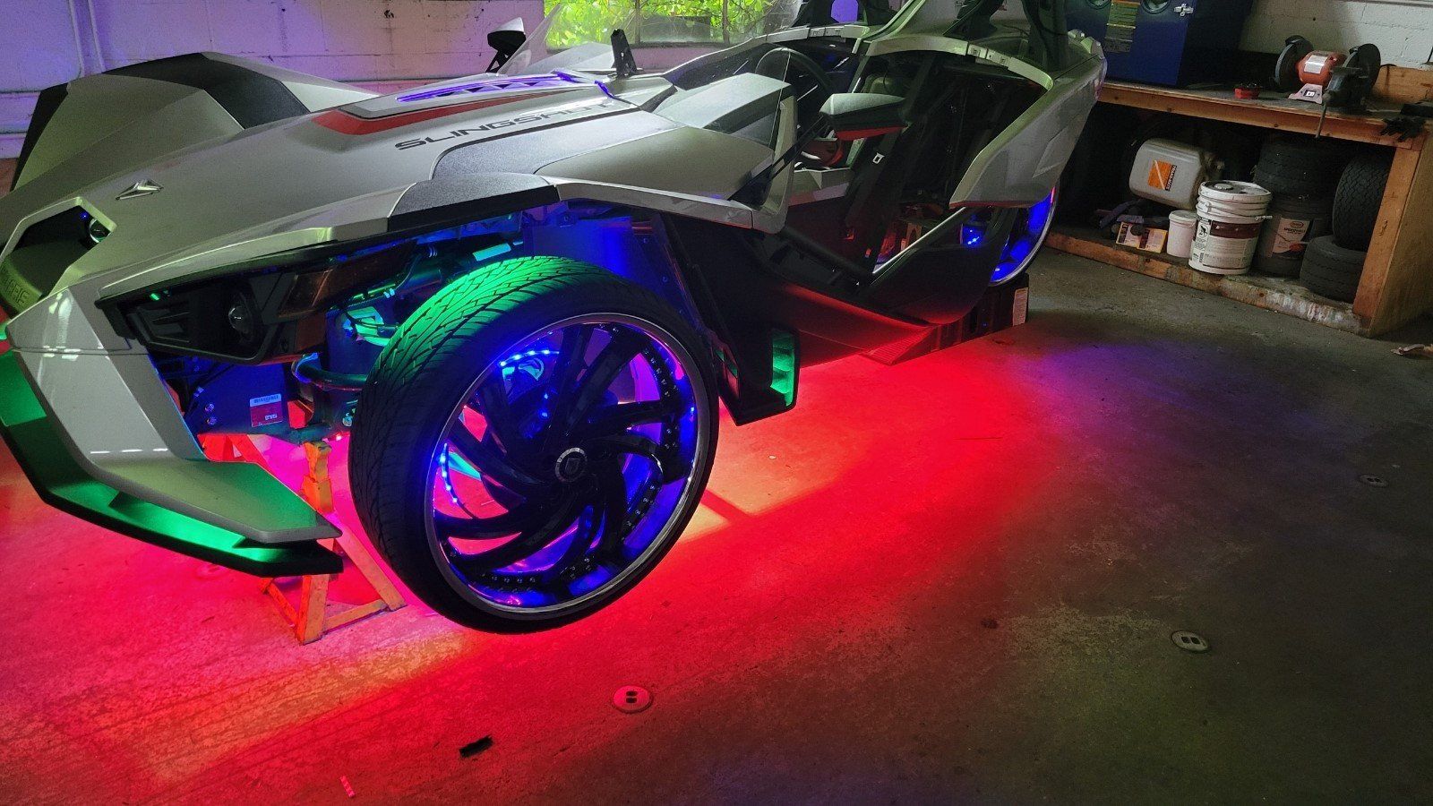 Motorcycle with colorful wheels