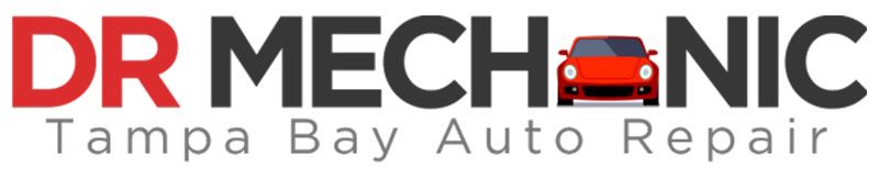 Logo for Dr. Mechanic, Tampa Bay Auto Repair, featuring text and an image of a red car.