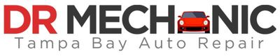 Logo for Dr. Mechanic, Tampa Bay Auto Repair, featuring text and an image of a red car.