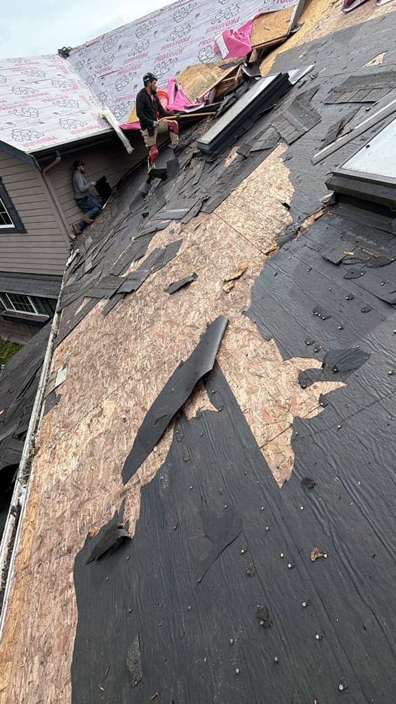 Complete roof tear-off during roof replacement in Lake Stevens WA