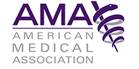 AMA logo: purple letters and caduceus symbol, 