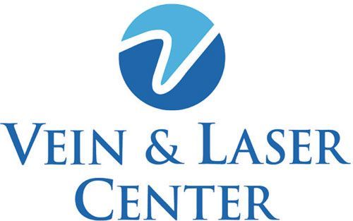 Logo of Vein & Laser Center. Blue circle with white, stylized "V" above blue text.