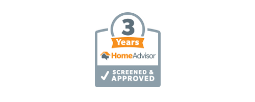 HomeAdvisor screened & approved badge, gray and orange with 