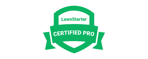 Green LawnStarter Certified Pro badge on white background.