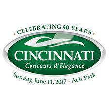 Cincinnati Concours d’Elegance 40th anniversary logo with green classic car, June 11, 2017, Ault Park