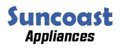 Suncoast Appliances logo in blue and black text on a white background
