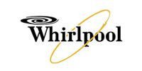 Whirlpool logo with black text and a black-and-gold swirl emblem on a white background