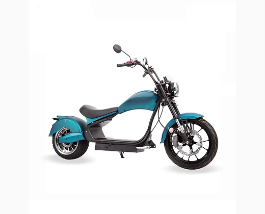 A blue electric motorcycle on a white background.