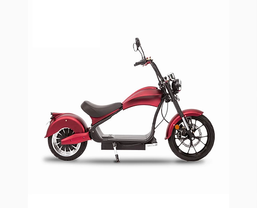 A red electric motorcycle on a white background.