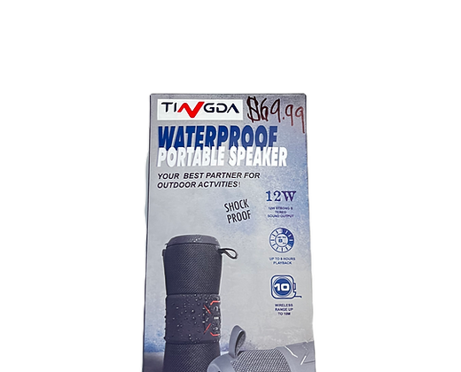 A waterproof portable speaker is in a box on a white background.