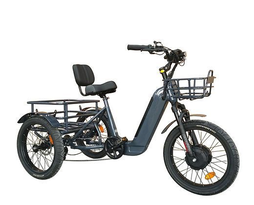 A three wheeled bicycle with a basket on the back.