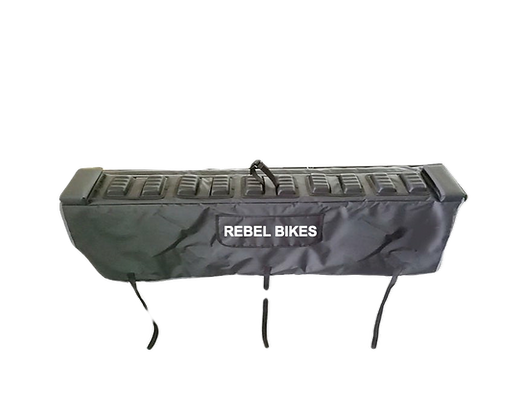 A black bag that says rebel bikes on it