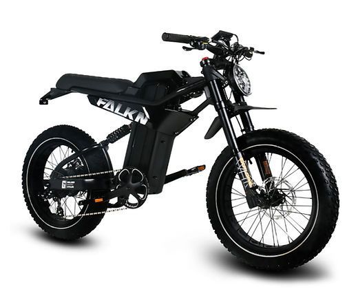 A black motorcycle with the word falkn on the side