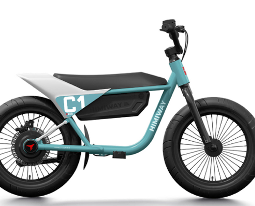 A blue and white motorcycle with the number c1 on the side