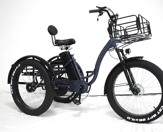 A three wheeled bicycle with a basket on the front.