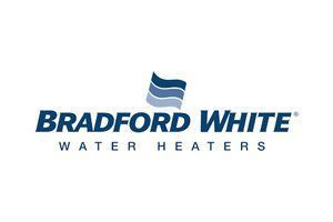 Bradford White Water Heaters logo with blue wavy lines, brand name, and 