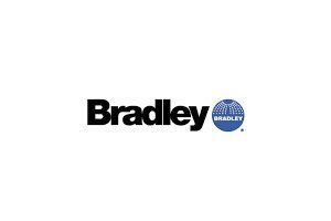 Bradley logo: Black text with a blue globe graphic.