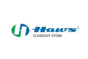 Logo for Haws Closeout Store, featuring a green and blue symbol with the brand name.