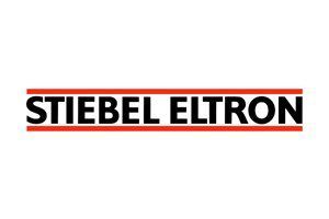 Stiebel Eltron logo: Black text with a red rectangular border on a white background.