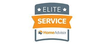 HomeAdvisor Elite Service badge with gray, orange, and white ribbon design